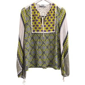 MSGM Milano Silk Boho Blouse Top Lace Mixed Print Mix Print Italy 42 US6  Flowy